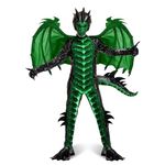 Spooktacular Creations Kids Dragon Costume, Green Dark Dragon Jumpsuit, Boys Dragon Wings, Tail and Mask Set for Halloween-S