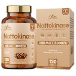 Nattokinase 120 Capsules | 200 MG | 4000 FU | 100% Natural Vegan Non-GMO Zero Additives | Protein Enzyme from Japanese Natto | 2 Months Supply