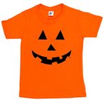 Fancy A Snuggle Halloween Pumpkin Face Scary Eyes Mouth Kids Boys/Girls T-Shirt Orange 7-8 Year Old