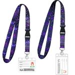 2 Set Lanyard with Card Holder, Neck Strap Flowers Lanyard and Waterproof Transparent Badge Holder for ID Card, Office School Supplies (Galaxy)