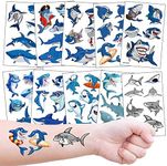 Kids Tattoos Shark Temporary Tattoo 10 Sheets, 100+ Fake Tattoo for Boys Girls Children Birthday Party Favors Bags Fillers