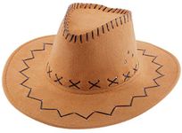 COMVIP Suede Children Gunslinger Hat - Western Outback Cowboy Cowgirl Hats Sun Jazz Fedora Cap Wide Brim w/Chin Strap - Boy Girl