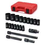 MIXPOWER 1/2-Inch Drive Shallow Impact Socket Set, Metric Size 10mm-32mm, CR-V, 6-Point, Perfect for Home, 20-Piece 1/2" Shallow Sockets Set with Extension Bar and Universal Joints.