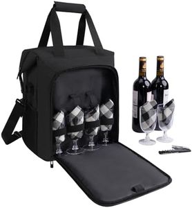 ALLCAMP 6 Bottle Wine Tote Bag with Cooler Compartment，Picnic Set Carrying Two Sets of Tableware, Black