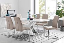 Furniturebox UK Atlanta Rectangle Chrome Metal Modern Stylish High Gloss White 6 Seater Dining Table Set (Dining Table + 6 Cappuccino Grey Lorenzo Chairs)