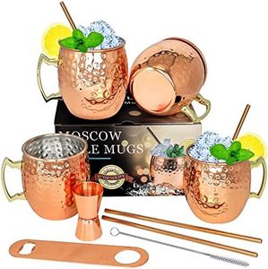 LINALL Moscow Mule Copper Mugs- Set of 4 Copper Plated Stainless Steel Mug 18oz, for Chilled Drinks (4 pcs)