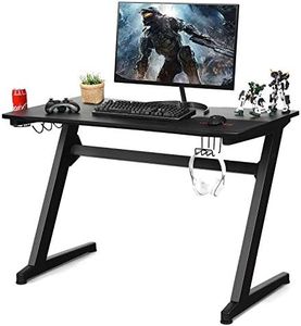 COSTWAY Gaming Computer Desk with Cup Holder, Headphone Hook and Mouse Pad, Ergonomic PC Racing Table Study Work Workstation for Home Office Bedroom (Black, Z-Shaped)