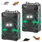 LSJXHAIK 2Pcs Rodent Repeller Ultrasonic Under Hood, Car Mouse Repellent with Strobe Light, 3 Power Methods Mice Rat Squirrel Deterrent for Car, Trucks, RV Engine, Warehouse, Garage
