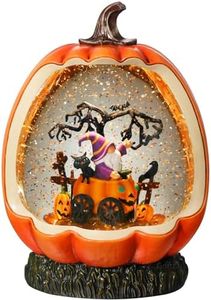 Gorrzai Halloween Snow Globe Lantern with Pumpkin Halloween Decorations Indoor for Home, Lighted Halloween Decor with Black Cat Gnome Timer Swirling Glitter, USB or Battery Operated