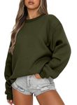 onlypuff Womens Long Sleeve Sweatshirts Crew Neck Pullover Sweatshirt Casual Outfits Fall Clothes Loose Fit Army Green