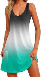 Womens Summer Dresses 2025 Casual V Neck Sleeveless Sundresses Flowy Beach Boho Tank Dress with Pockets