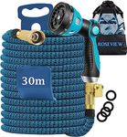 Garden water hose expandable lightweight garden hose water heavy duty hose 100 foot meter hose feet kink free expanding flexible pipe retractable (100FT / 30m, Lake Blue)