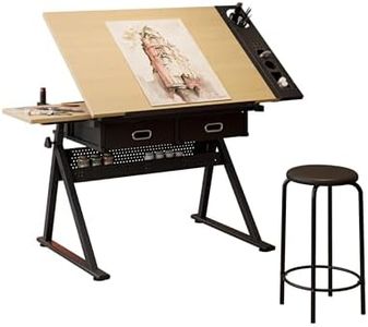 Garvee Height Adjustable Drafting Table, 0-75° Tilting Tabletop with 2 Storage Drawers and Stool, Drawing Table Artist Desk for Adults, Watercolor Paintings Sketching Workstation for Home Office