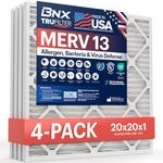 BNX TruFilter 20x20x1 MERV 13 (4-Pack) AC Furnace Air Filter,MADE IN USA,Electrostatic Pleated Air Conditioner HVAC AC Furnace Filters, Bacteria, Smoke (Actual Size: 19 11/16’’x19 11/16’’x3/4‘’)