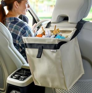 High Road TrashStash Car Trash Bag with Waterproof Lining and Hinged Covered Top for The Front or Back Seat in Cars, SUVs and Trucks (Cream)