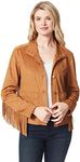 Jessica Simpson Women's Taya Faux Suede Fringe Jacket, Caramel Cafe, Medium