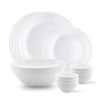 Larah by Borosil Orbit Series Plainware Opalware Dinner Set | 13 Piece for Family of 4 | Microwave & Dishwasher Safe | Bone-Ash Free | Crockery Set for Dining & Gifting | Plates & Bowls | White