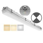 4FT LED Waterproof 3HR Emergency Batten Light Fitting, Battery Backup, Anti Corrosive, IP65 20W/40W 125LM/W Strip Fixture, 3000K/4000K/5000K CCT Selectable, 4 Foot Outdoor Ceiling Garage Light, UKCA