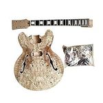 Coban Guitars Electric Semi Hollow DIY Guitar Kit ES260 Mahogany Body Spalted Maple Veneer Gold Hardware Cream Fittings NON Soldering