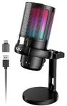 NJSJ USB Microphone for Computer, Gaming Mic for PC,PS4,PS5 and Mac, Condenser Microphone with 9 RGB Light Modes,Mute Button,Gain Control, Headphones Jack,Desk Streaming Mics for Podcast