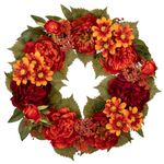 Oairse 50cm/20inch Artificial Fall Wreath for Front Door Autumn Flower Wreath with Peony and Zinnias Fall Decorations for Home Halloween Farmhouse Wall Mantel Décor