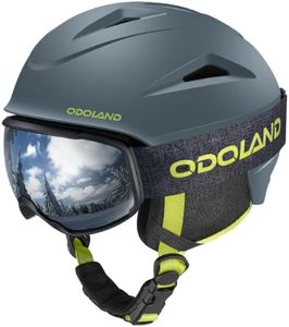 Odoland Snowboard Helmet, Ski Helmet with Ski Goggles for Adults, Durable PC Shell & EPS Foam, Safety Snow Helmets Goggles for Men Women Youth, Smog Blue, M