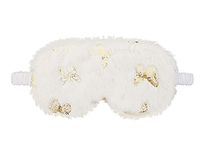 Jenna™ 100% Natural Fur and Silk Butterfly Printed Sleep Mask Cover for Puffy Eyes and Dark Circles (White)