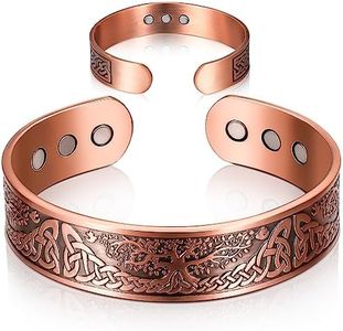 Otuuz Bracelet Magnétique en Cuivre pour Homme Femme Bracelet en Cuivre avec 9 Aimants Bracelet de Manchette en Cuivre à Motif Arbre de Vie pour Cadeau Bijoux, Taille Ajustable, Bronze