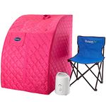 Durasage Portable Lightweight Steam Sauna Spa with 60 Minute Timer, Chair, 800 Watt Steam Generator, Dual Pockets, and Zippered Openings, Fuchsia