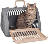 SportPet Designs Foldable Travel Cat Carrier - Front Door Plastic Collapsible Carrier, Gray and Tan, Medium (Pack of 1)