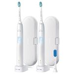 PHILIPS Sonicare ProtectiveClean 4300 Rechargeable Electric Power Toothbrush, 2 Pack - HX6402/85 - White + White - Up to 2 Weeks Operating time