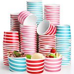 Hacaroa 150 Count 8 Oz Paper Ice Cream Cups, Disposable Dessert Bowls Sundae Cups Party Supplies Treat Cups, Takeout Food Containers for Frozen Yogurt, Hot and Cold Food, 3 Colors Stripes