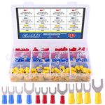 Glarks 240pcs 22-16 / 16-14 / 12-10 Gauge Fork Spade Quick Splice Crimp Terminals Connectors Assortment Kit