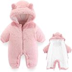 AiWMGL Baby Bear Onesie Outfit Suit Newborn Fleece Jumpsuit Romper Hooded Warm Winter Snowsuit Clothes Boy Girl 0-12 months (0-3 Months, Thick - Pink)