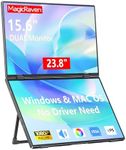 (No Driver Need) MagicRaven Portable Monitor, Dual 15.6" 1080P Triple Laptop Screen Extender, Foldable VESA Mountable Computer Monitor, Travel Extended Display for Wins, Mac OS, Android and Linux