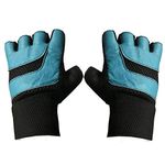 VELLORA Unisex Leather Workout Gloves | Men and Women Weight Lifting Gloves with Wrist Wraps Support for Gym Training, Full Palm Protection for Fitness, Weightlifting, Exercise, Hanging, Pull ups-Free Size (Sky Blue)