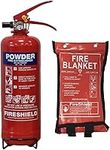 Home Fire Extinguisher - 2kg Powder Fire Extinguisher - FireShield (Extinguisher + 1.0m x 1.0m Fire Blanket)