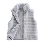 AMhomely Women Padded Vest Solid Color Stand Collar Faux Fur Jacket Top Body Warm Coat Waistcoat Outwear Ladies Fleece Sleeveless Outerwear Gilets for Women UK