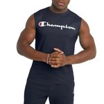 Champion Men's Muscle T-Shirt, Cotton Muscle Tee, Jersey Tee, Cotton Tee (Reg. or Big & Tall), Navy Script, Large