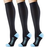 CAMBIVO 3 Pairs Compression Socks for Men and Women(20-30 mmHg), Fit for Running, Swelling, Flight, Travel, Driving, Nurse (Light Blue, LXL)