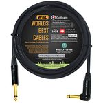 3 Meter - Gotham GAC-1 Ultra Pro - Premium, Low-Capacitance (21 pf/Ft) Guitar Bass Instrument Cable - with Straight to Angled 6.35mm Neutrik Gold Plated TS Connectors