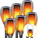 LazyBuddy Solar Lights Outdoor, Large Size Solar Torch Light with Flickering Flame, 51 LED 3-in-1 Festival Decorations Solar Powered Tiki Torches Hanging Lanterns for Garden, Pathway, Lawn (6 Pack)