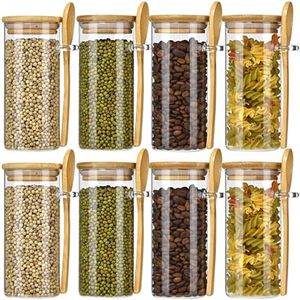 HOXFAZIR Glass Food Storage Jars 18 oz 8pcs,Glass Food Storage Overnight Oats Containers Set Glass Airtight Canisters sets,Spice Jar, Pantry Organization and Storage Containers