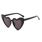 YooThink Heart Shaped Sunglasses for Women,Vintage Cat Eye Mod Style Retro Kurt Cobain Glasses (Black)