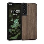 kwmobile Real Wood Case Compatible with Samsung Galaxy S22 Case - Hard Wooden Cover w/TPU Bumper - Dark Brown