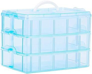 Sooyee Craft Storage Organizer,Hot Wheels Case,Sewing Box,3-Tier Plastic Organizer Box with Dividers, Storage Containers for Organizing Art Supplies, Fuse Beads,Washi Tape, Jewelry,Tool,Kids Toy,Blue