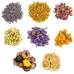 Dreamtop Dried Flowers, 8 Types Natural Flowers Dried Flower Kit - Lemon Slice, Strawflower, Osmanthus, Jasmine, Rose, Forget-me-not, Marigold, Lavender for Soap Candle Making DIY Supplies