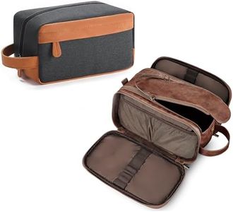 Elviros Travel Toiletry Bag Gift for Men，Mens Toiletries Bag Gifts Set Shaving Dopp Kit Water-resistant Bathroom Toiletries Organizer PU Leather Cosmetic Bags 2 Pack Dark Brown and Brown
