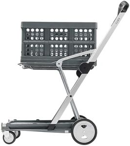 CLAX® The Original | Made in Germany | Multi use Functional Collapsible Carts | Mobile Folding Trolley | Shopping cart with Storage Crate | Platform Truck (Grey)