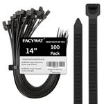 Black Zip Ties Heavy Duty 14 Inch (100 Pack) Large Zip Ties with 200 LBS Tensile Strength Big Long Cable Ties for Outdoor Use